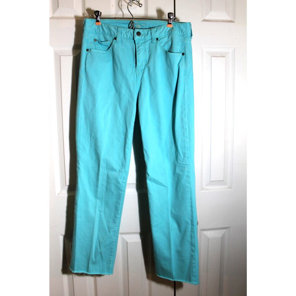 Miraclebody Turquoise Straight Leg Raw Hem Jeans sz 12
